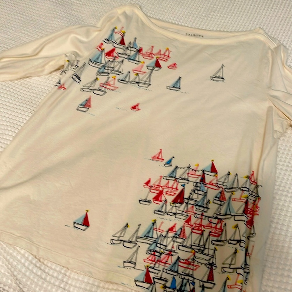1X ivory boat neck sailboat shirt